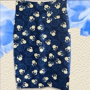 Lularoe Cassie Disney Minnie Mouse Pencil Skirt Size XS Blue and Off White/Ivory